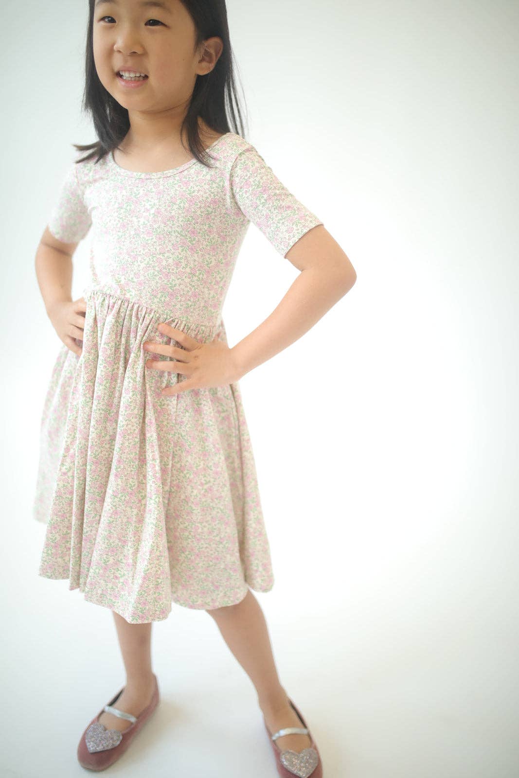 Short Sleeve Twirl Dress - Bella Pink Floral