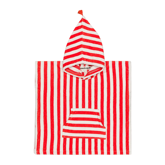Striped Towel Poncho - Tomato