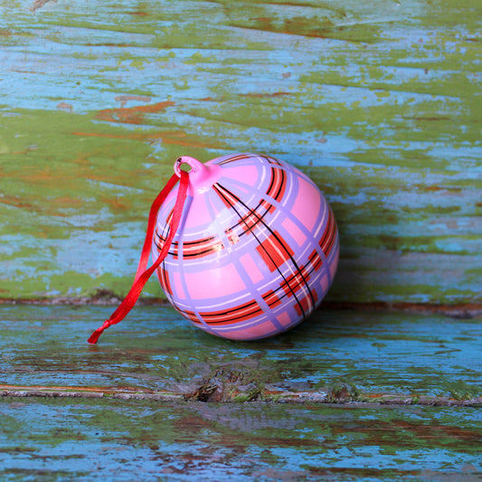 Purple Plaid Bauble Ornament