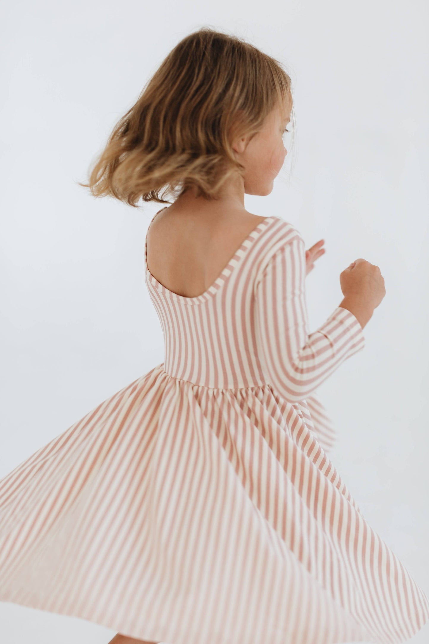 Three-Quarter Sleeve Twirl Dress - Pink Stripes