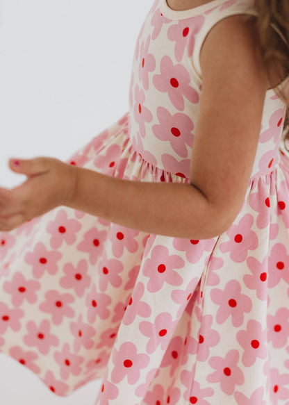 Sleeveless Twirl Dress - Pink Daisies
