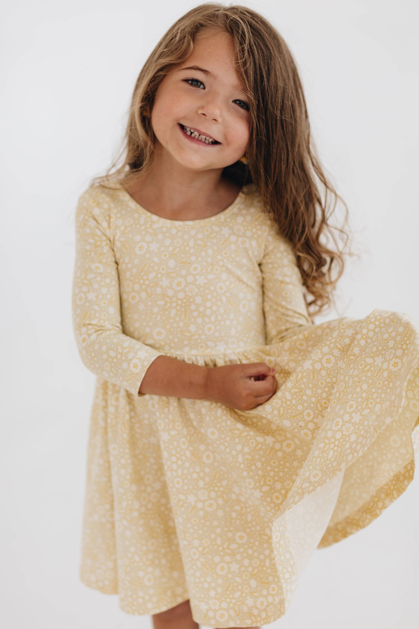 Three-Quarter Sleeve Twirl Dress - Buttercup