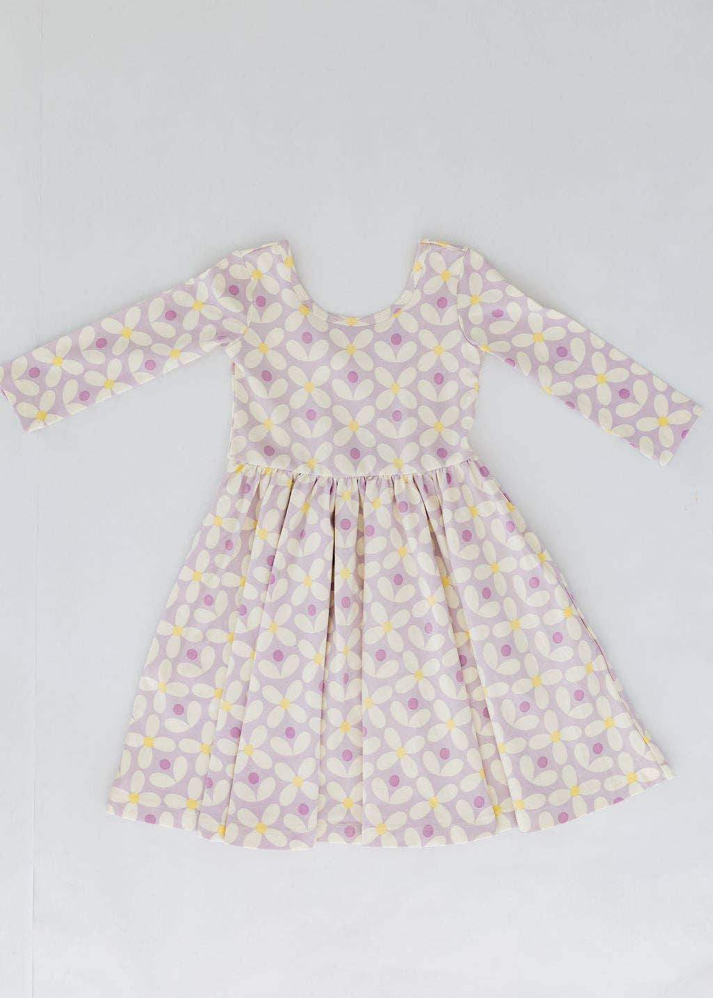 Three-Quarter Sleeve Twirl Dress - Pale Purple Petals