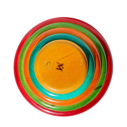 Manzoni Pietro Vintage Italian Multi Color Ring Wooden Salad Bowl