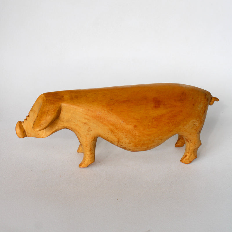 African Wooden Piggy Sculpture