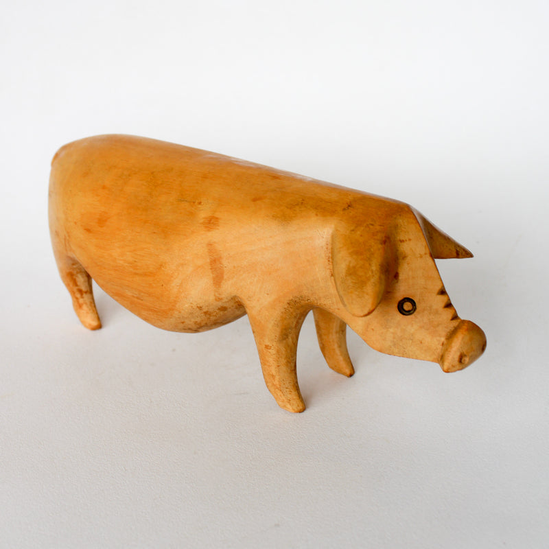 African Wooden Piggy Sculpture