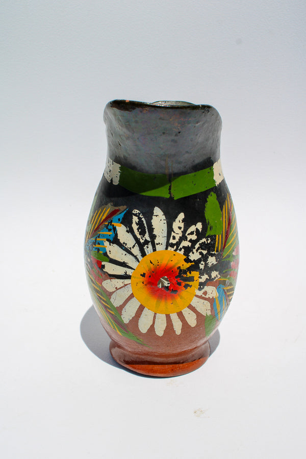 Antique Mexican Painted Vase with Flowers and Flag