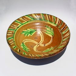 Antique Painted Pottery Bowl - Yellow/Green