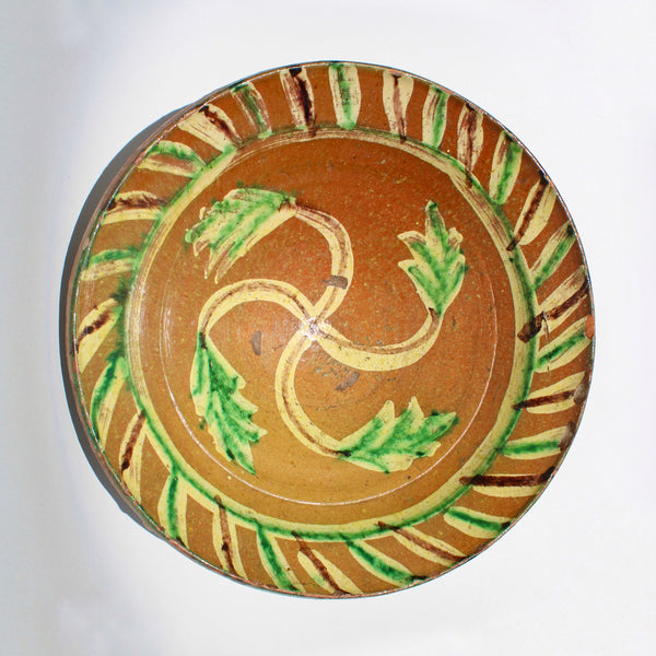 Antique Painted Pottery Bowl - Yellow/Green