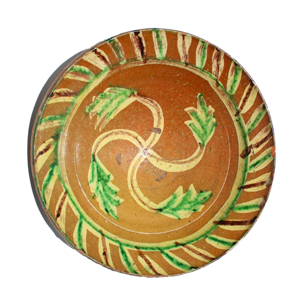 Antique Painted Pottery Bowl - Yellow/Green