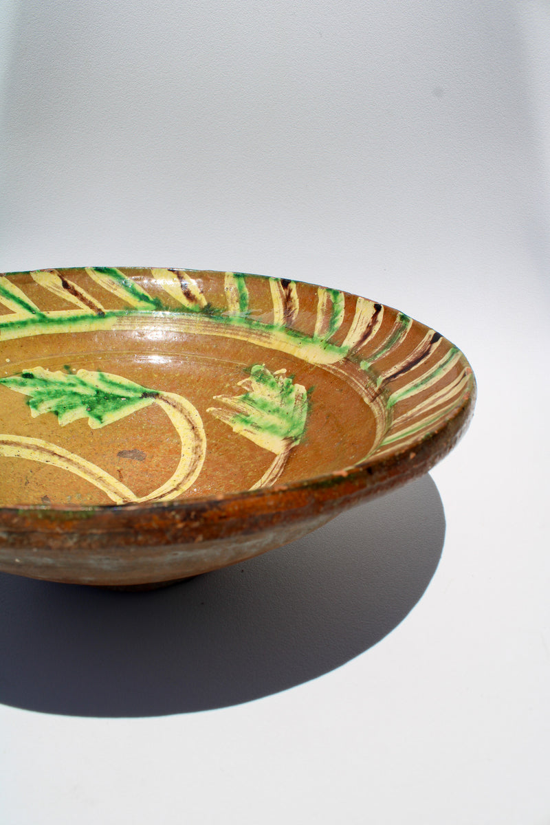 Painted Pottery Bowl - Yellow/Green