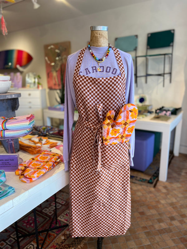 Hand-Printed Apron - Checkerboard Print