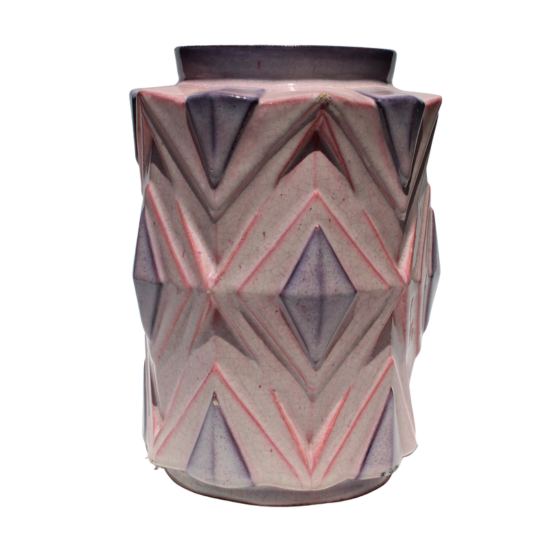 Sculptural Triangle Art Deco Vase - Pink/Purple