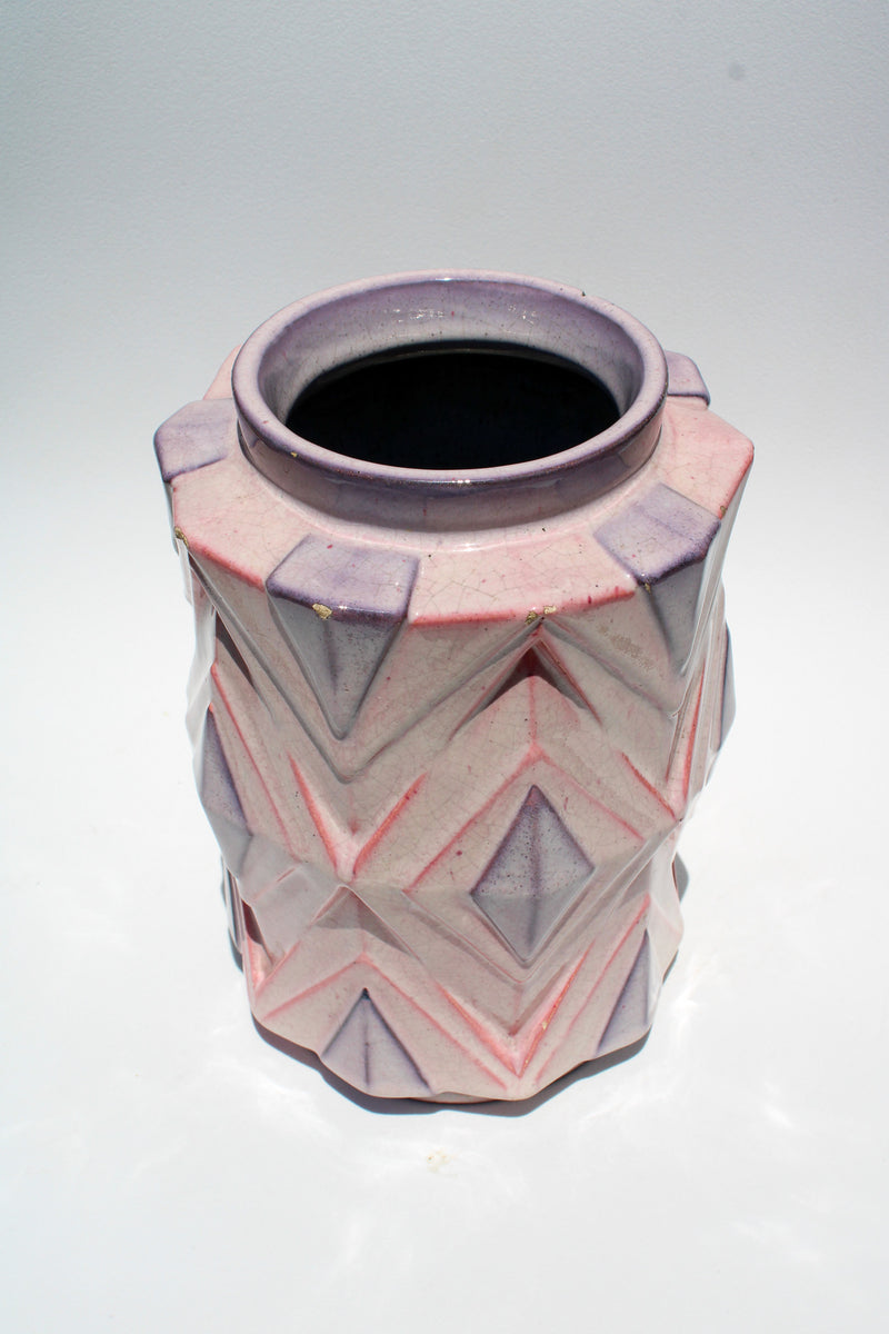 Sculptural Triangle Art Deco Vase - Pink/Purple