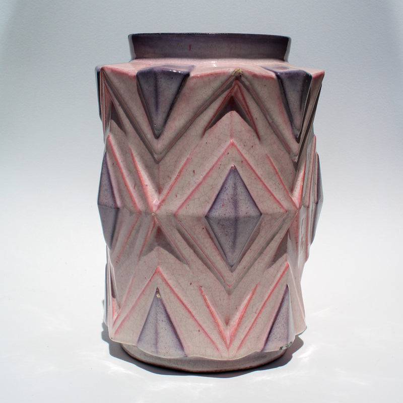 Sculptural Triangle Art Deco Vase - Pink/Purple