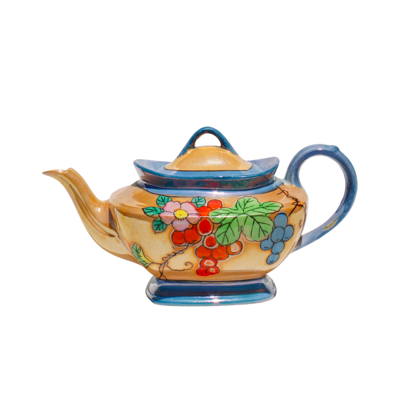Art Deco Japanese Lustreware Teapot with Floral Detail