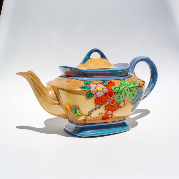 Art Deco Japanese Lustreware Teapot with Floral Detail