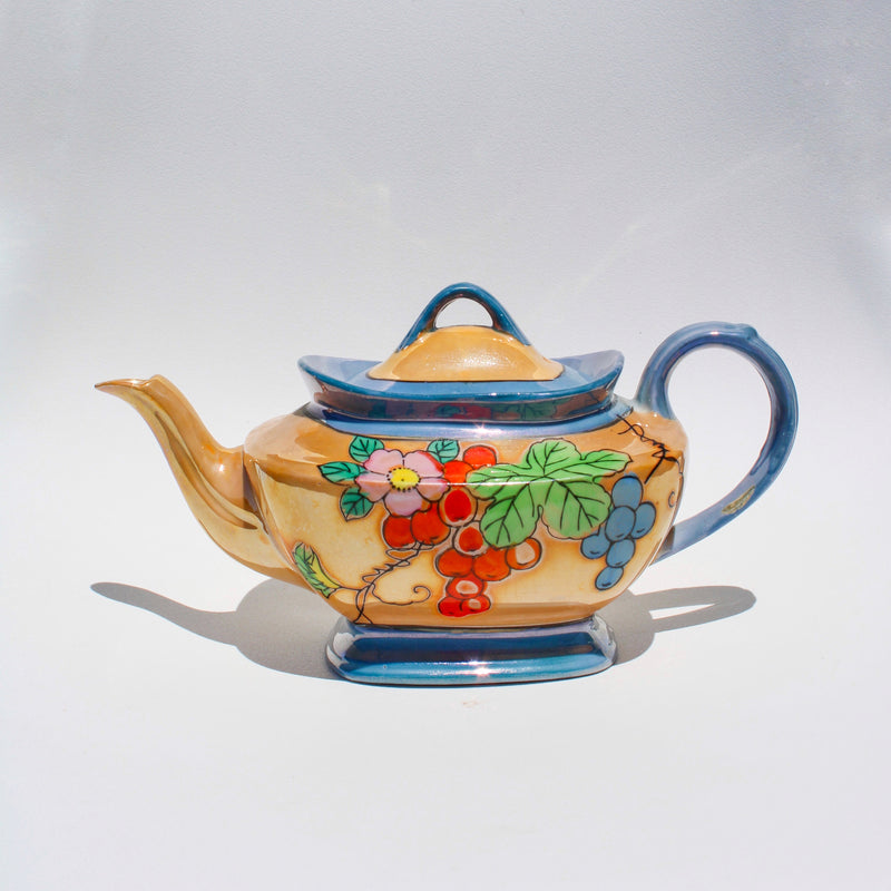 Art Deco Japanese Lustreware Teapot with Floral Detail
