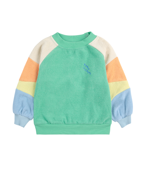 Green Color Block Terry Cloth Sweatshirt