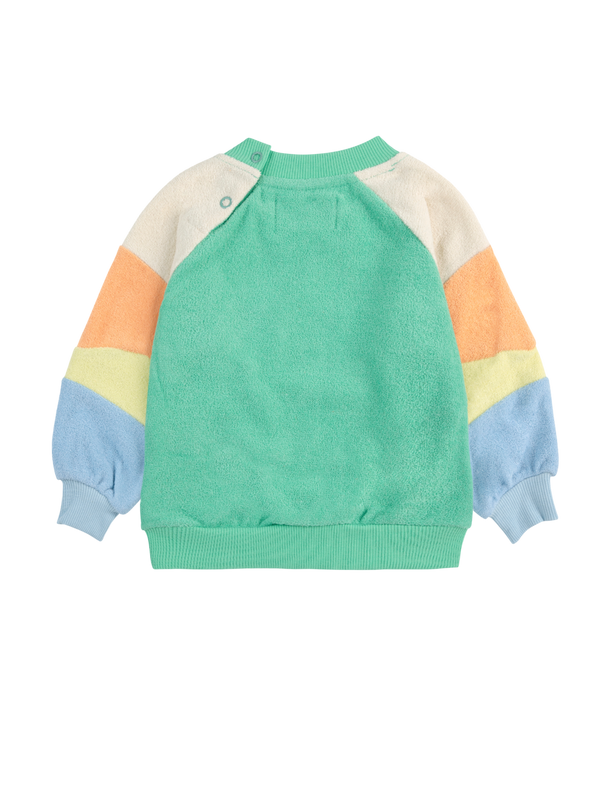 Green Color Block Terry Cloth Sweatshirt