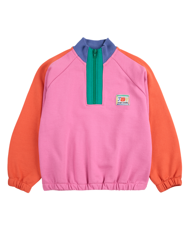 Smiling Color Block 1/4 Zipped Sweatshirt