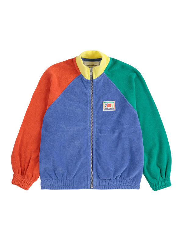 Smiling Color Block Terry Cloth Zipped Sweatshirt