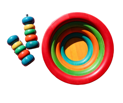 Manzoni Pietro Vintage Italian Multi Color Ring Wooden Salad Bowl
