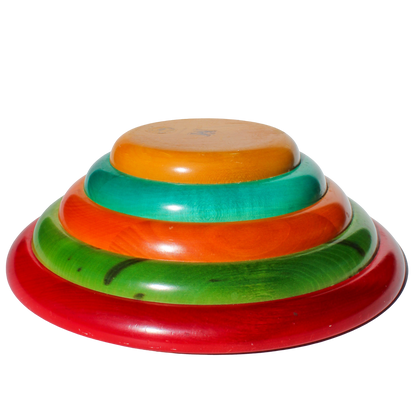 Manzoni Pietro Vintage Italian Multi Color Ring Wooden Salad Bowl