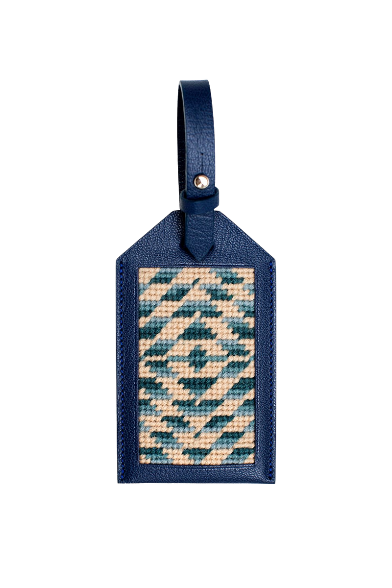 Bargello Needlepoint & Leather Luggage Tag