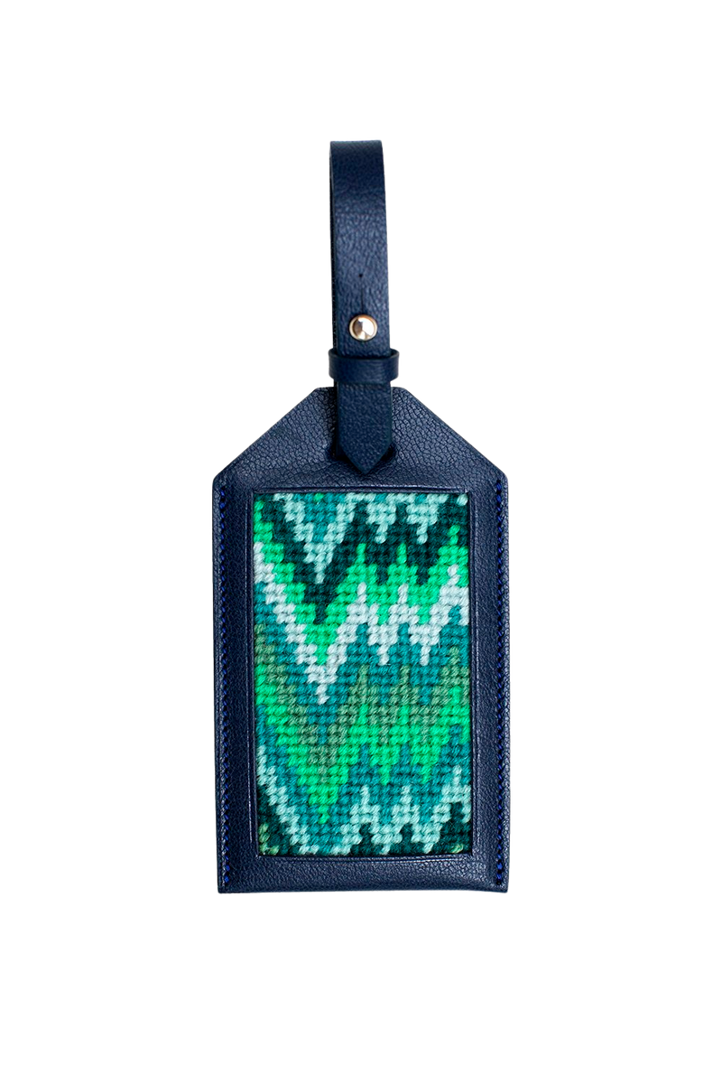 Bargello Needlepoint & Leather Luggage Tag