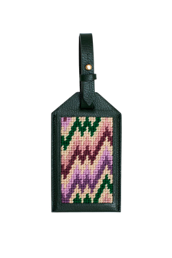 Bargello Needlepoint & Leather Luggage Tag