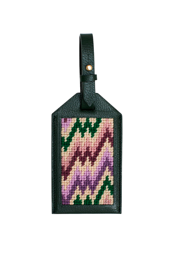 Bargello Needlepoint & Leather Luggage Tag