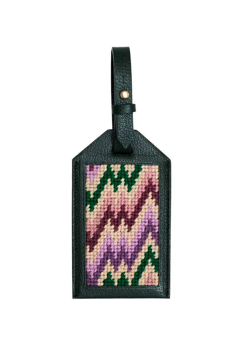 Bargello Needlepoint & Leather Luggage Tag