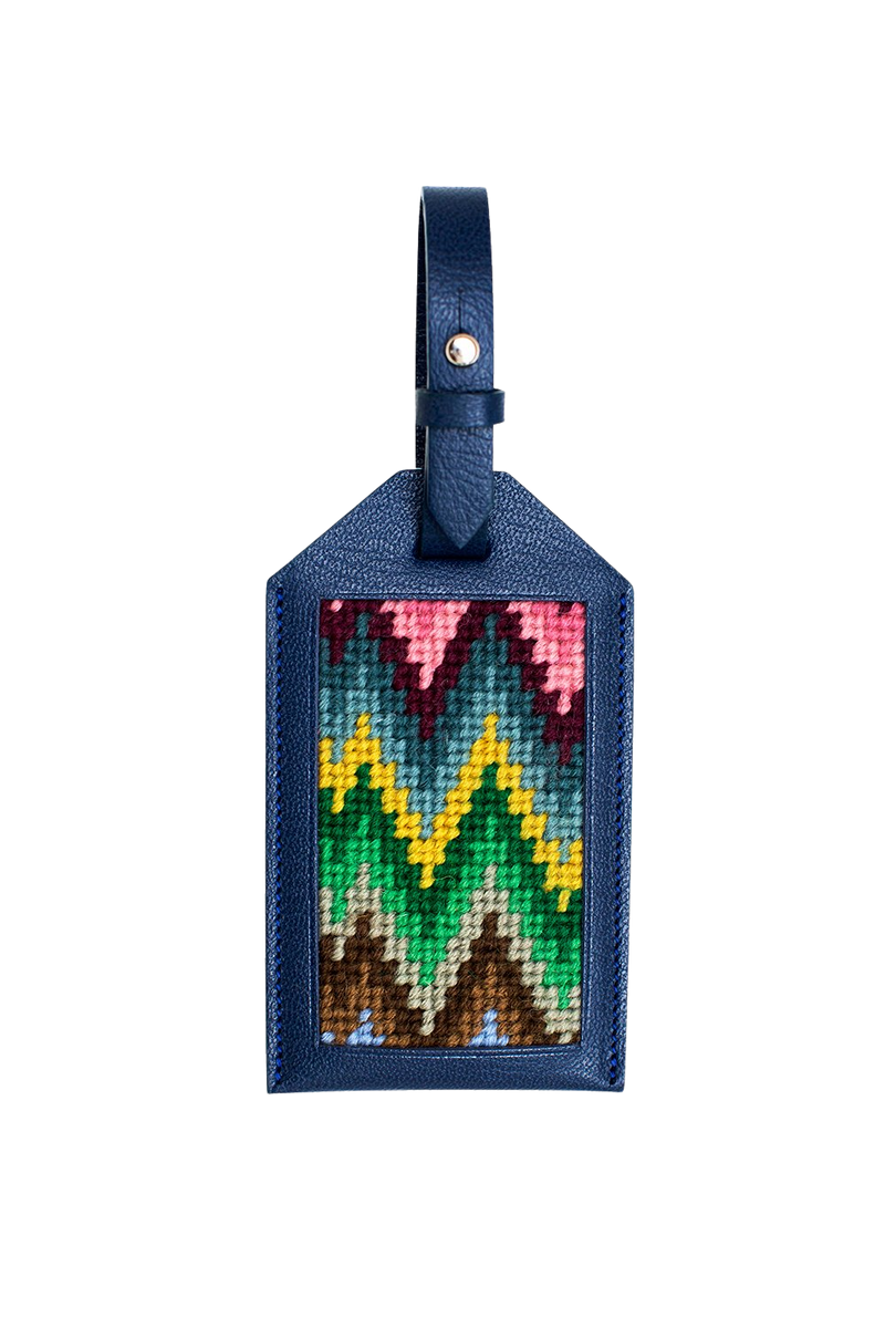 Bargello Needlepoint & Leather Luggage Tag