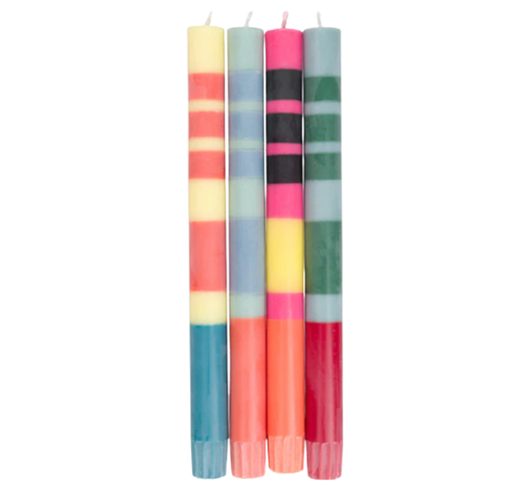 Boxed Set of 4 Taper Candles - Striped Red & Blues