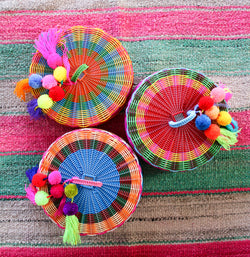 Bright Tortilla Holder Basket with Pom Pom Accent - Multi Colors