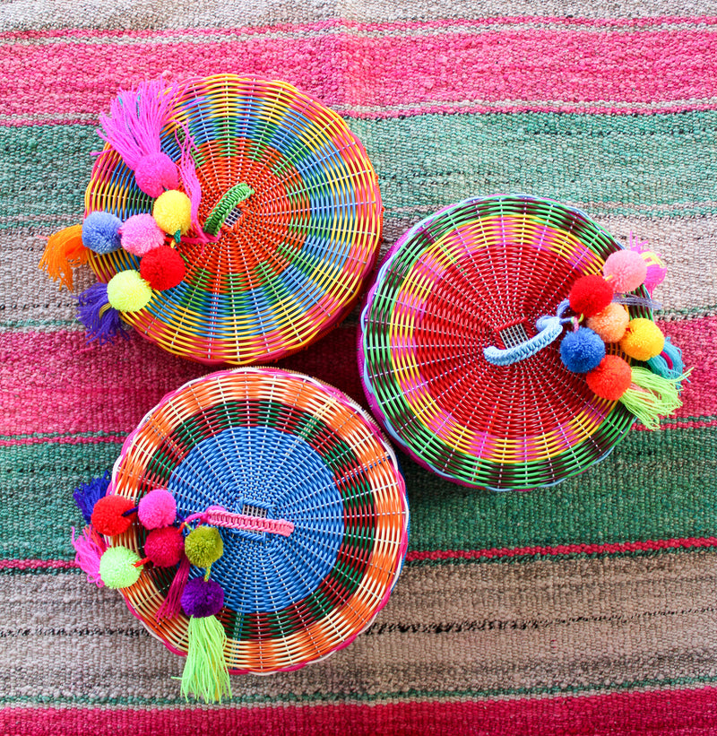 Bright Tortilla Holder Basket with Pom Pom Accent - Multi Colors