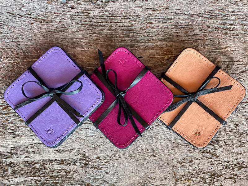 Cardoon Colored Leather Coasters Set of 4