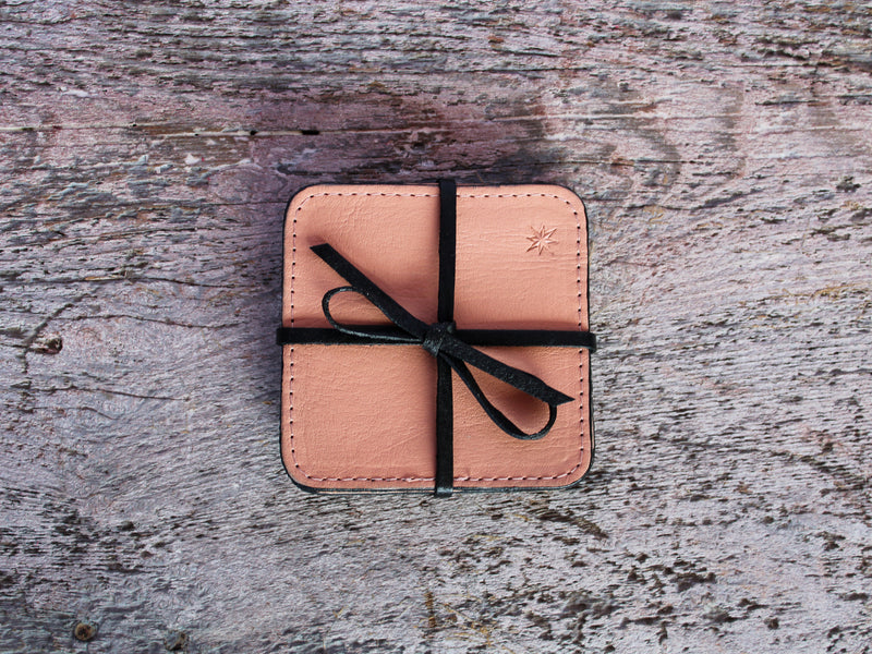 Cardoon Colored Leather Coasters Set of 4