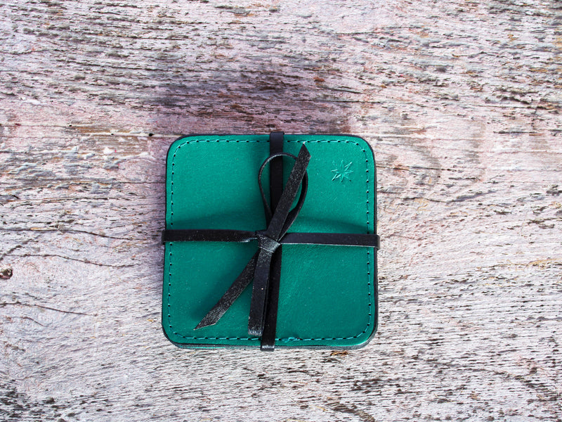 Cardoon Colored Leather Coasters Set of 4