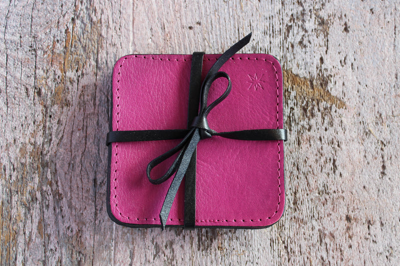 Cardoon Colored Leather Coasters Set of 4