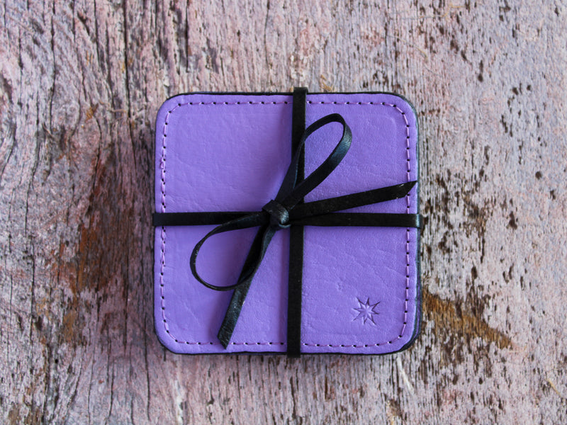 Cardoon Colored Leather Coasters Set of 4