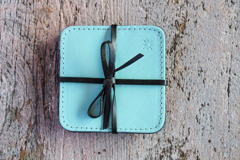 Cardoon Colored Leather Coasters Set of 4