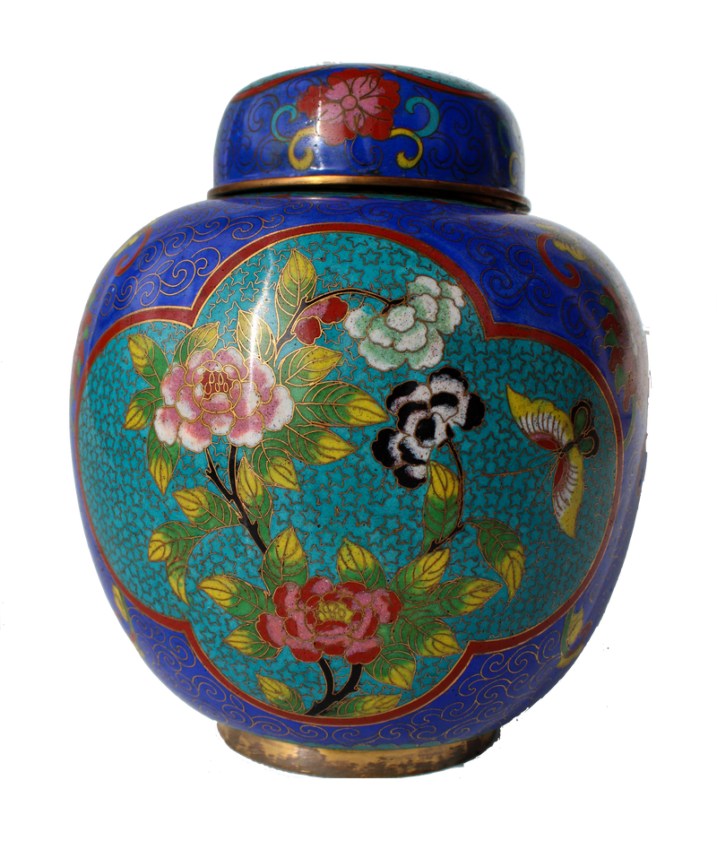 Cloisonne Ginger Jar with Stars and Butterflies