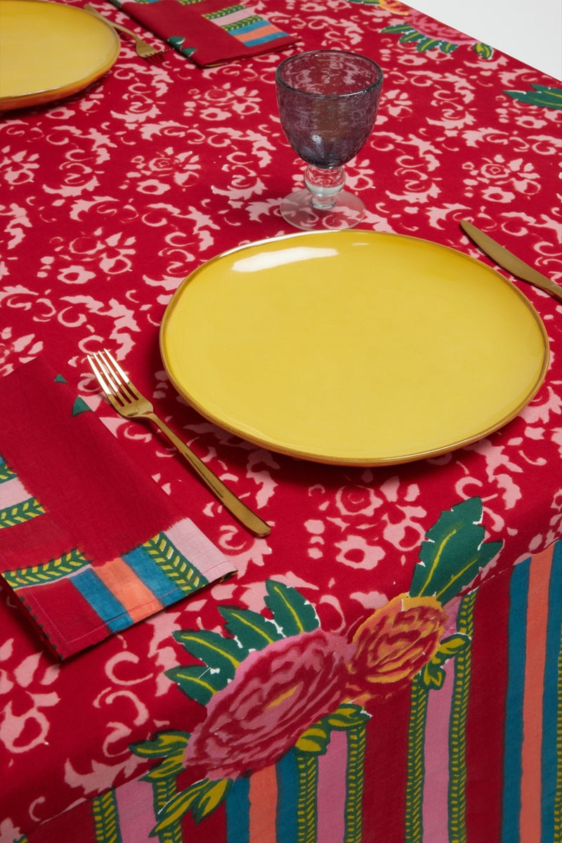 Cotton Tablecloth - Love Red
