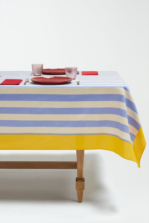 Cotton Tablecloth - Nizam Stripes Light Blue Natural