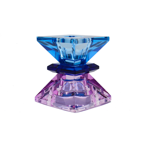 Double Triangle Crystal Candleholder - Violet/Blue/Cobalt
