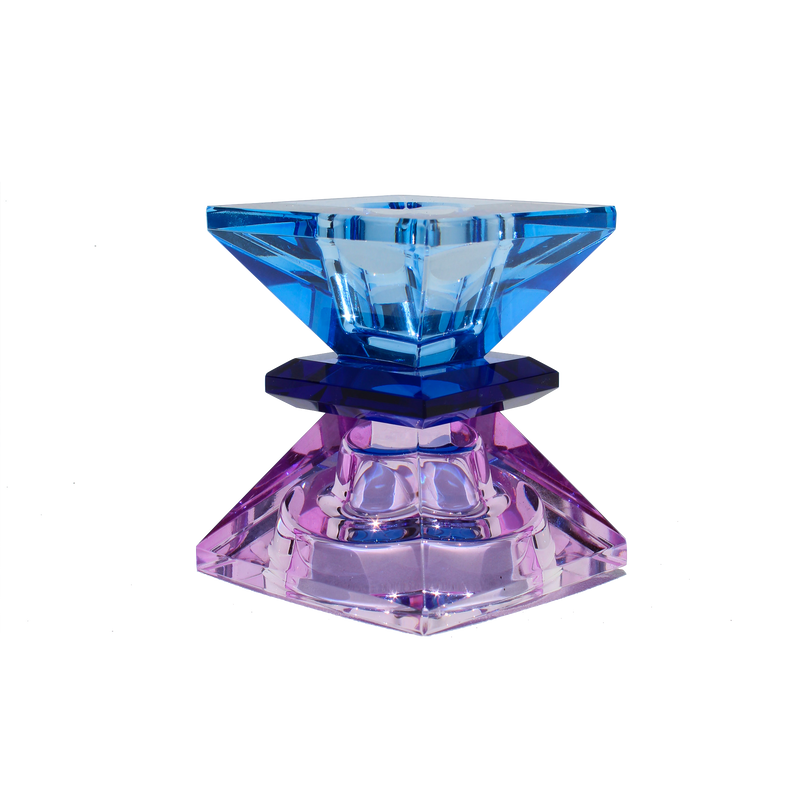 Double Triangle Crystal Candleholder - Violet/Blue/Cobalt