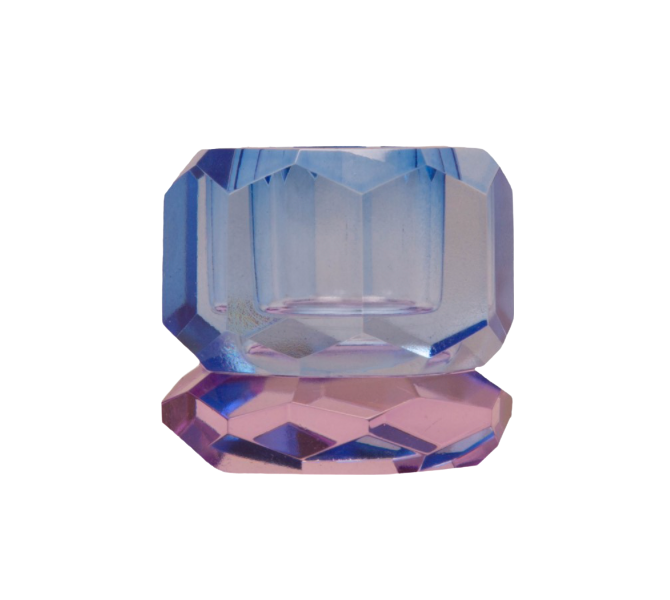 Double Faceted Crystal Candleholder - Blue/Violet