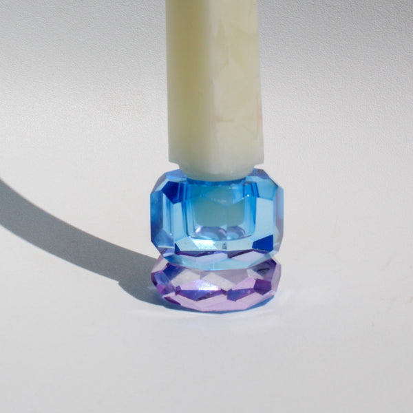 Double Faceted Crystal Candleholder - Blue/Violet